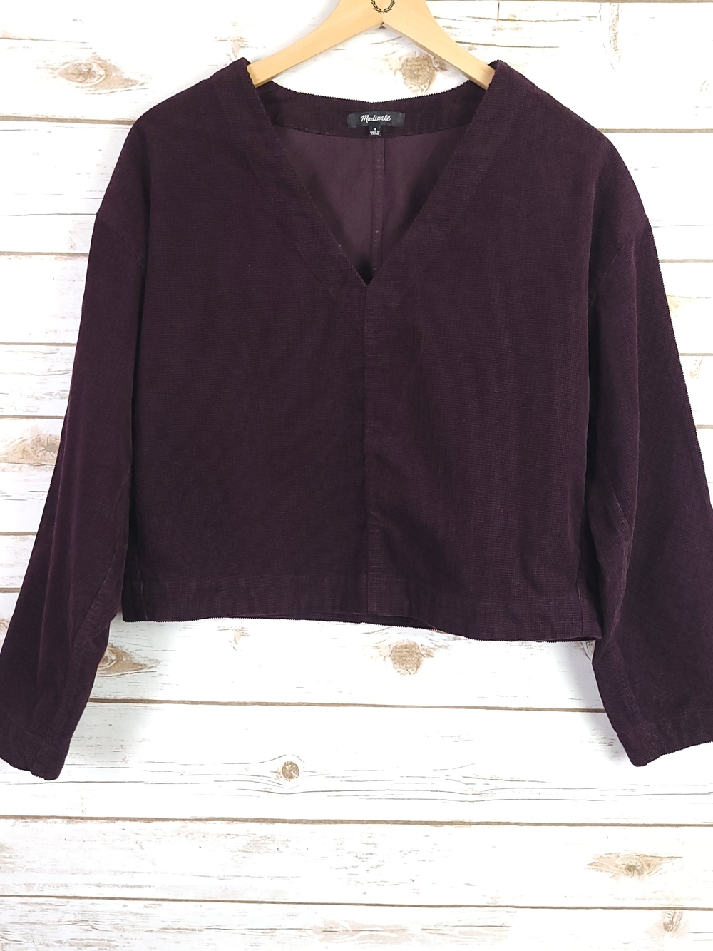 Madewell Waffle Knit Relaxed V-Neck Top Medium Purple Long Sleeve Pullover